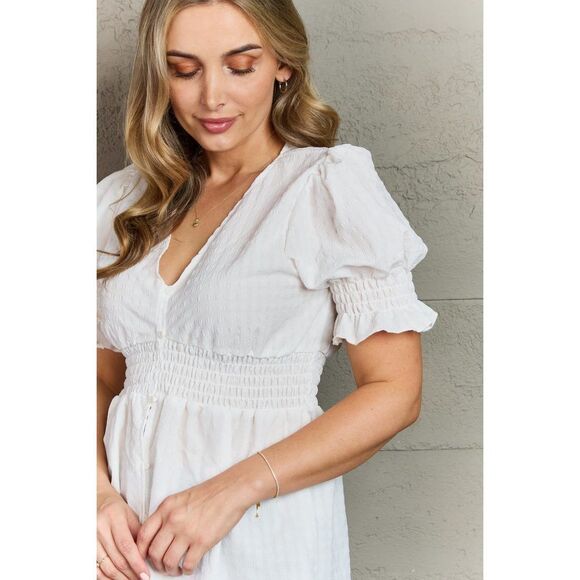 Culture Code Sweet Serenity Full Size V-Neck Puff Sleeve Button Down Top - Picture 6 of 13